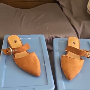 Women's Tan Mules with Buckle
